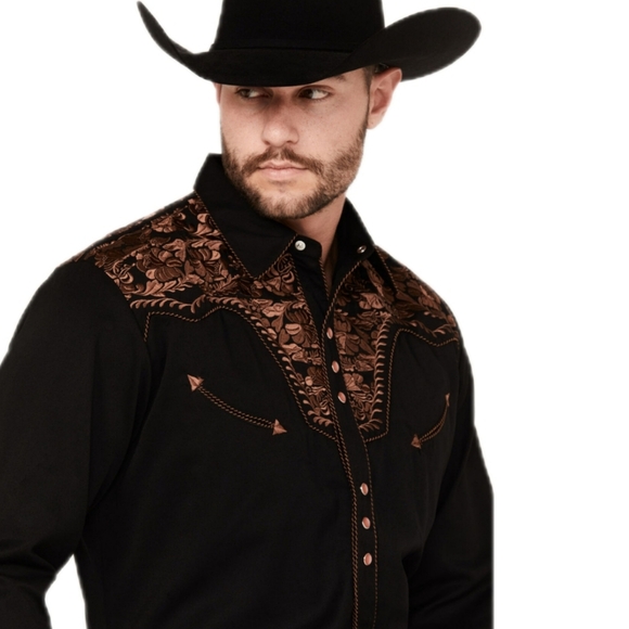 SOLD Scully Men's Embroidered Gunfighter Long Sleeve Snap Western Shirt Sz XXL - Picture 2 of 11